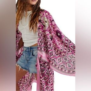 COPY - Free People Pink Magic Dance Border Print Kimono Duster NEW
